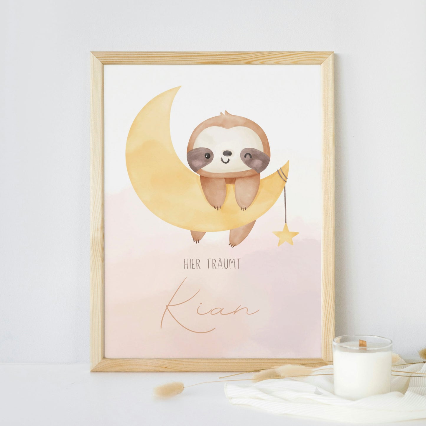 Personalisiertes Poster: Geburtsposter Faultier im Mond mit Kindername