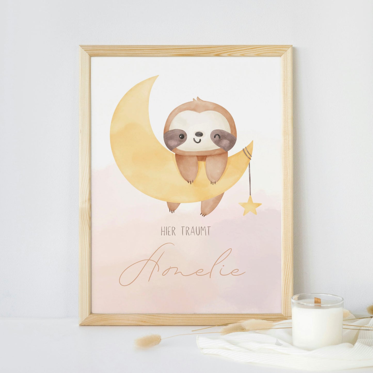 Personalisiertes Poster: Geburtsposter Faultier im Mond mit Kindername