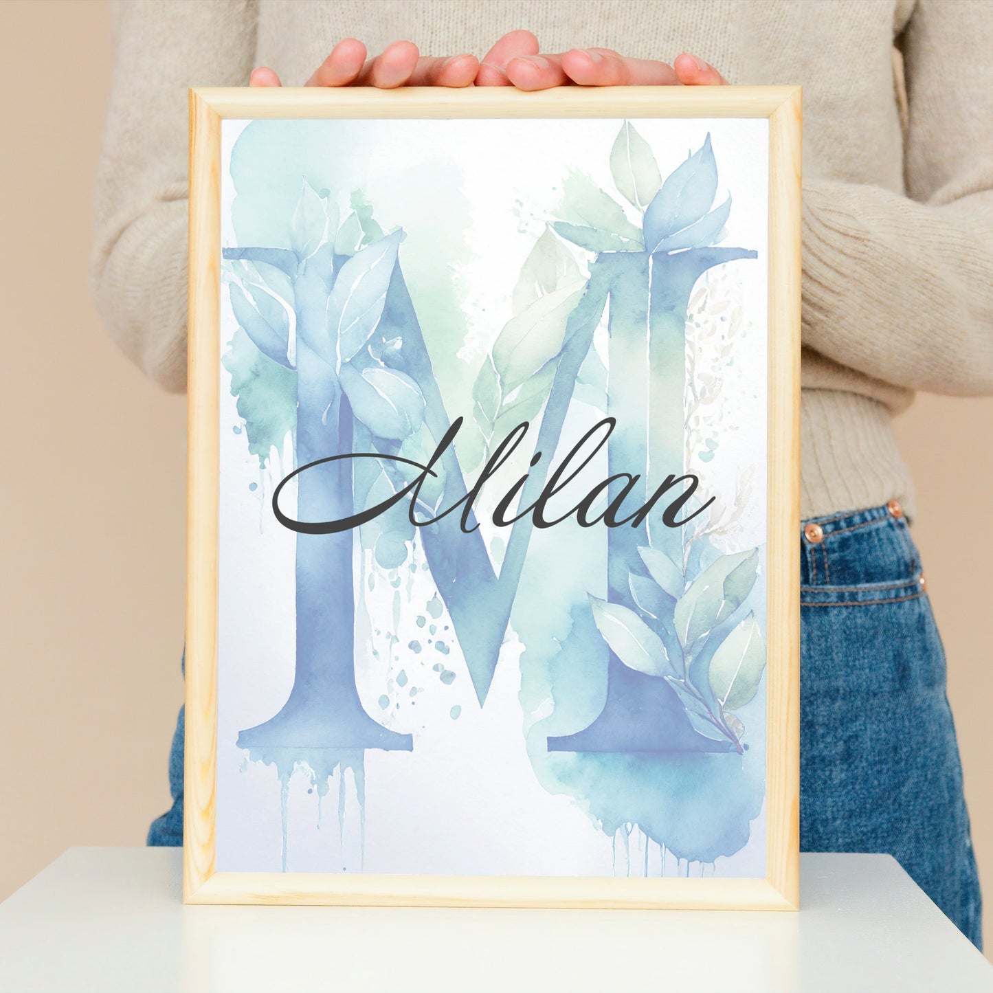 Personalisiertes Poster: Namensbild mit Buchstaben im Aquarell Look