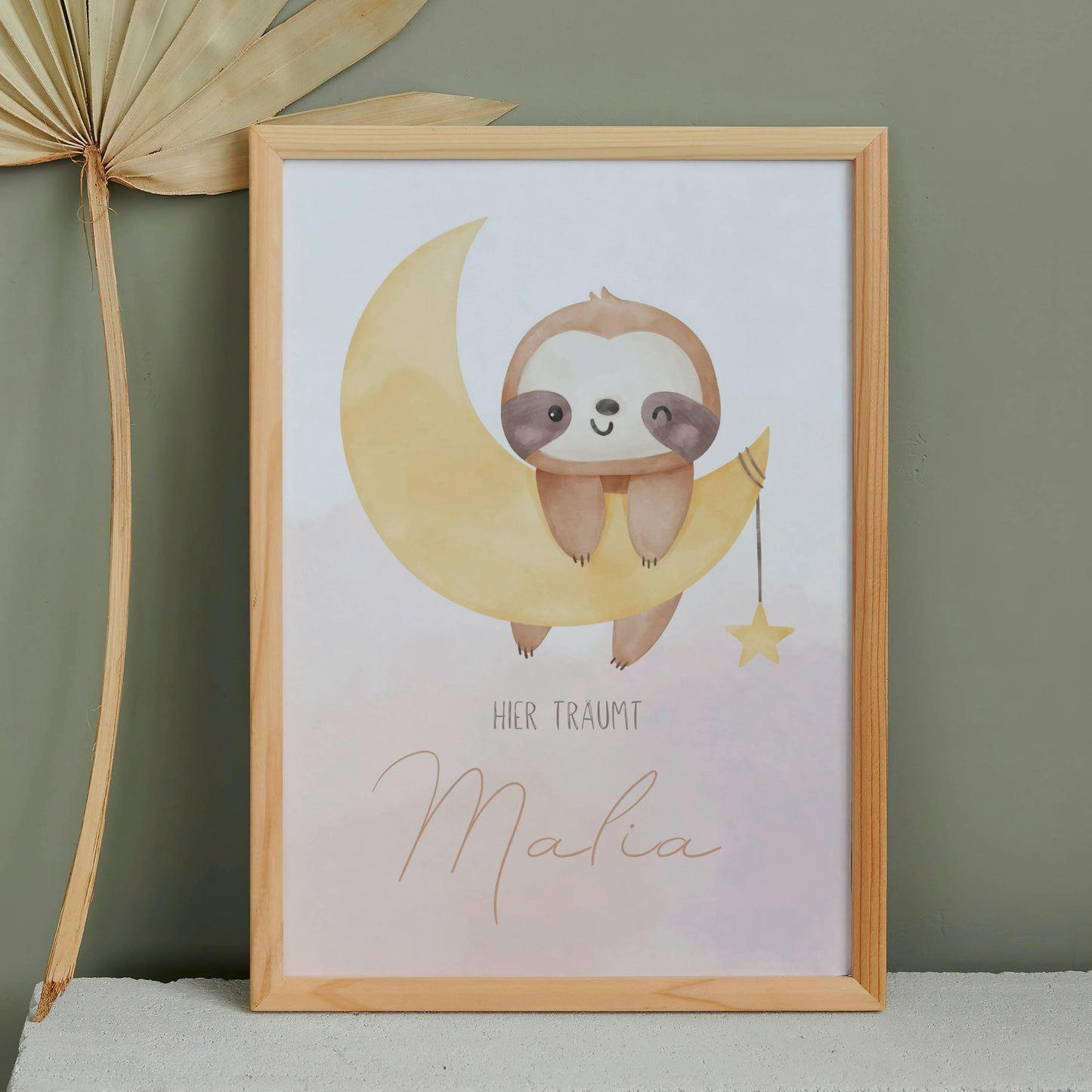 Personalisiertes Poster: Geburtsposter Faultier im Mond mit Kindername