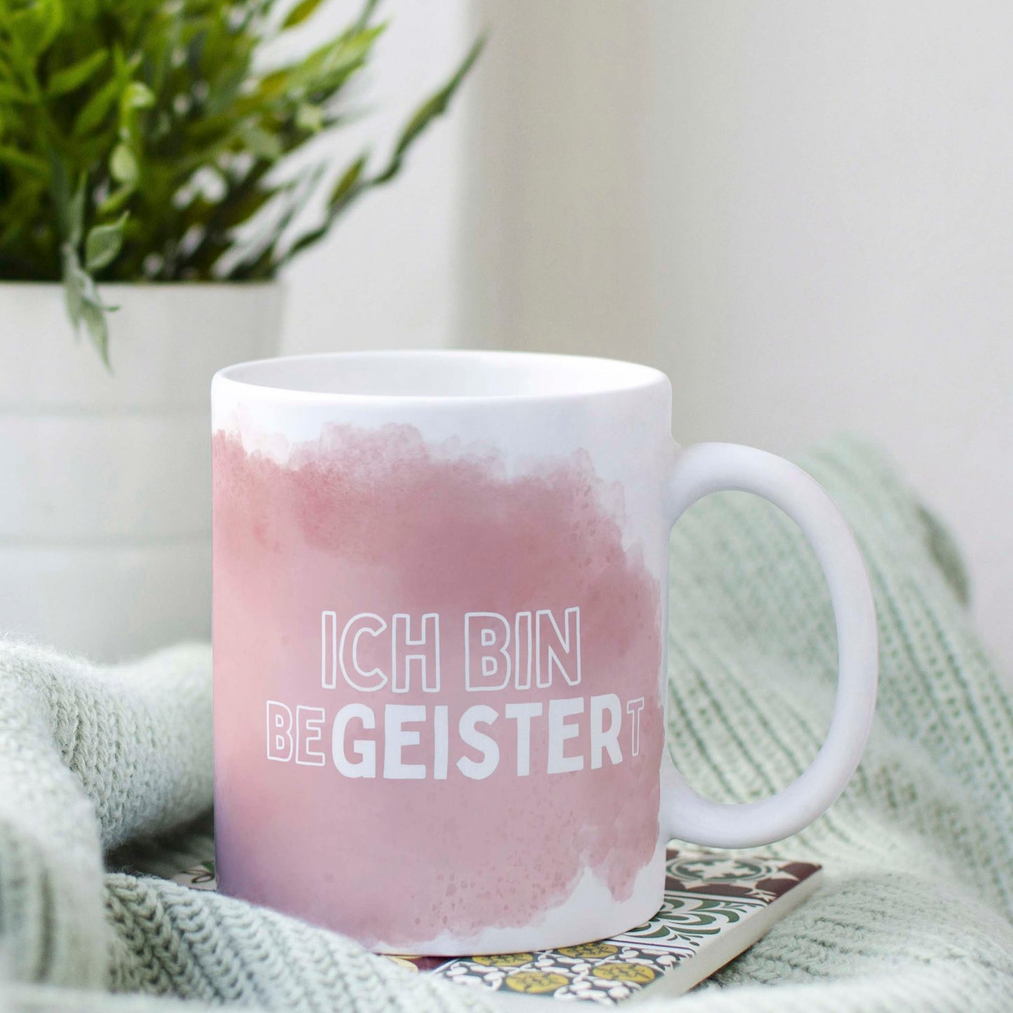 Tasse: Ich bin begeistert 👻 vollflächiges Design