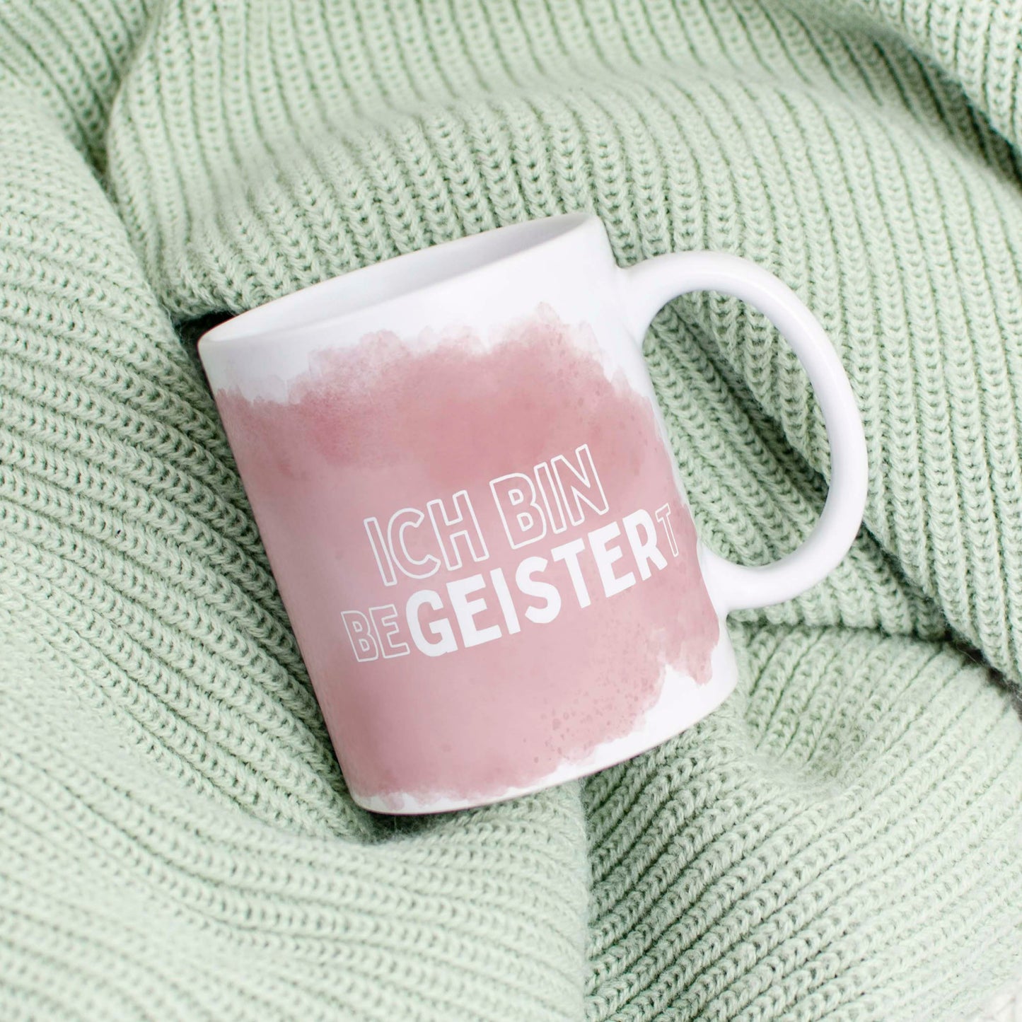 Tasse: Ich bin begeistert 👻 vollflächiges Design