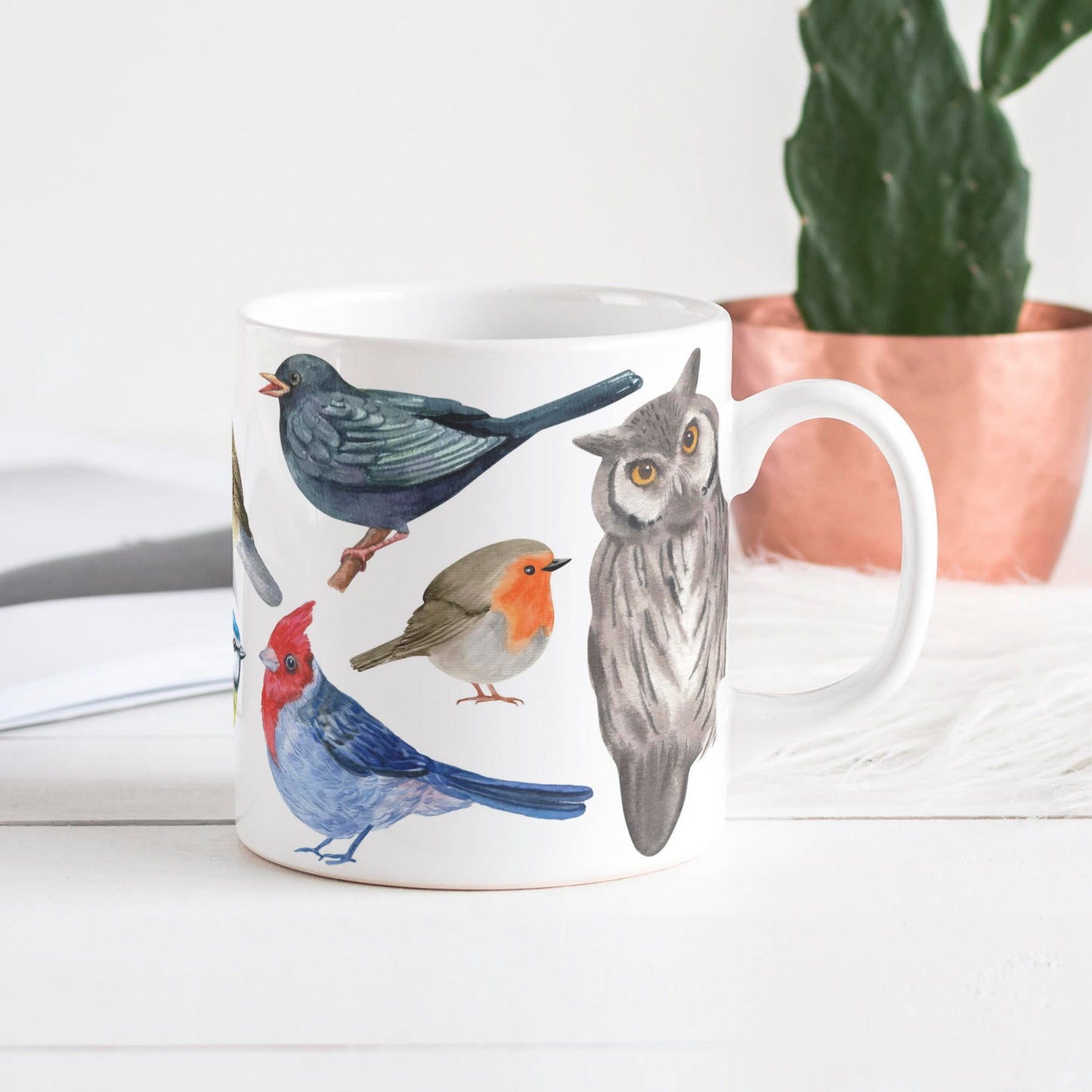 Tasse: Bunte Singvögel