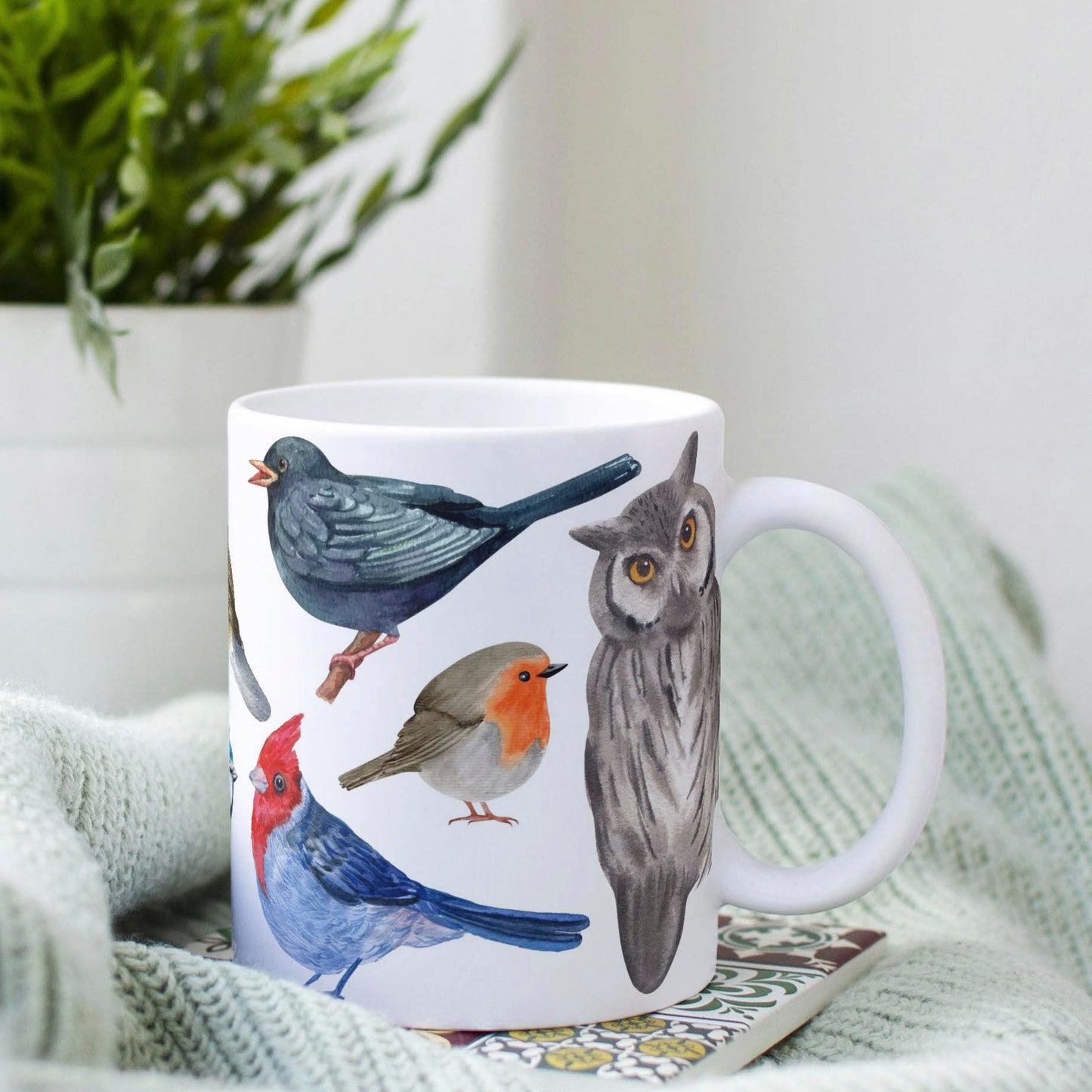 Tasse: Bunte Singvögel