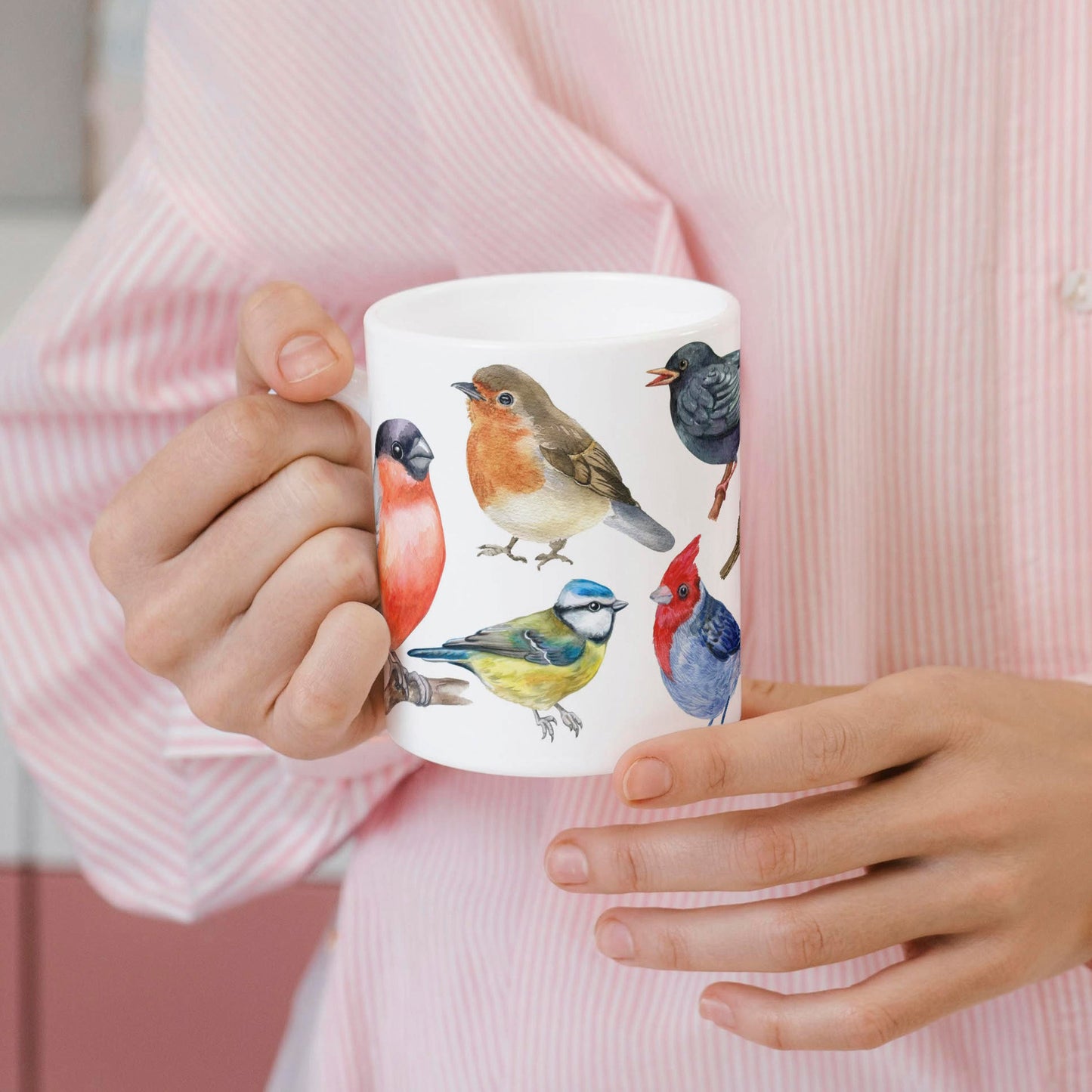 Tasse: Bunte Singvögel