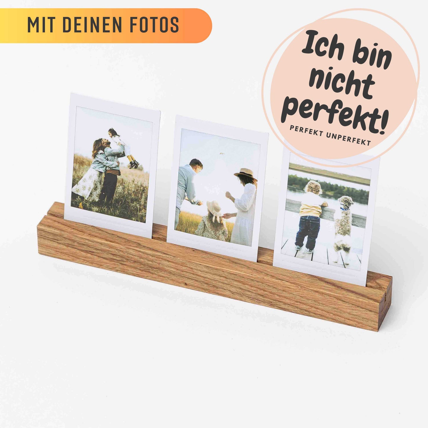 Fotohalter aus Eichenholz, 1 Reihe, 20cm, PERFEKT UNPERFEKT