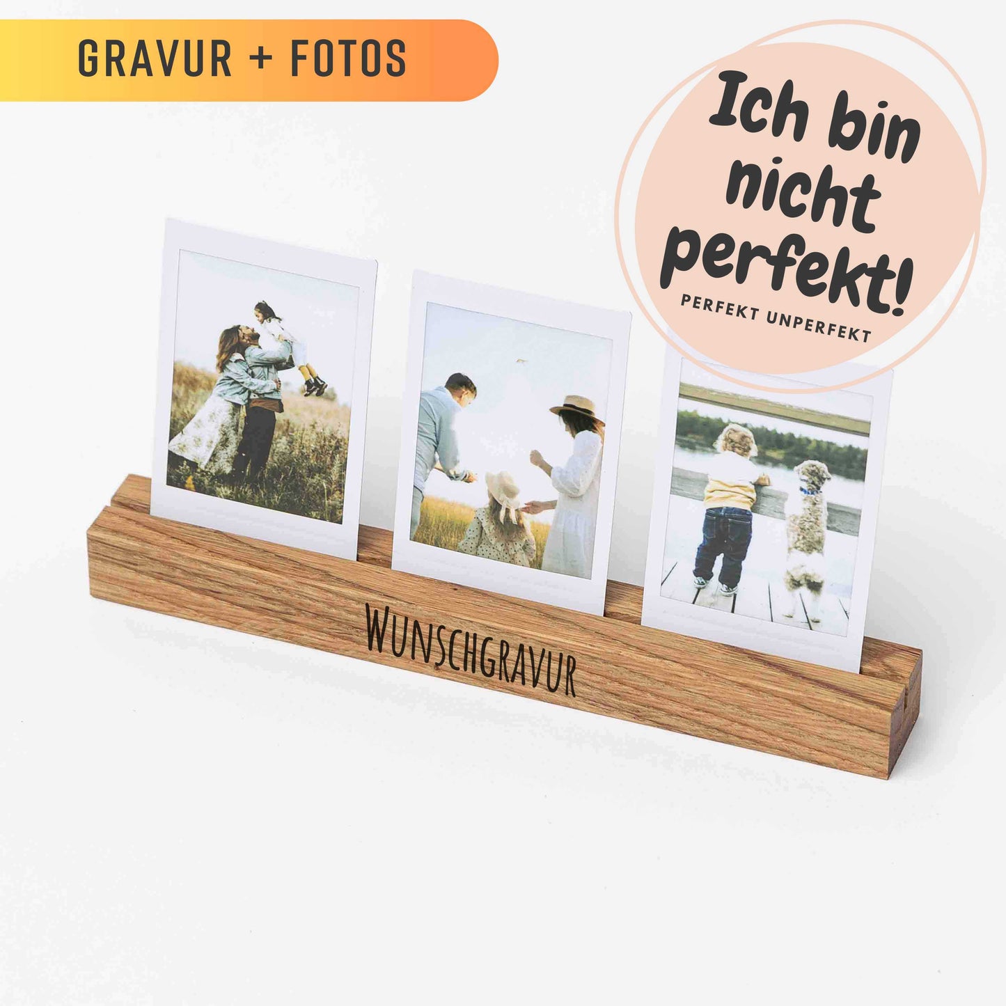 Fotohalter aus Eichenholz, 1 Reihe, 20cm, PERFEKT UNPERFEKT