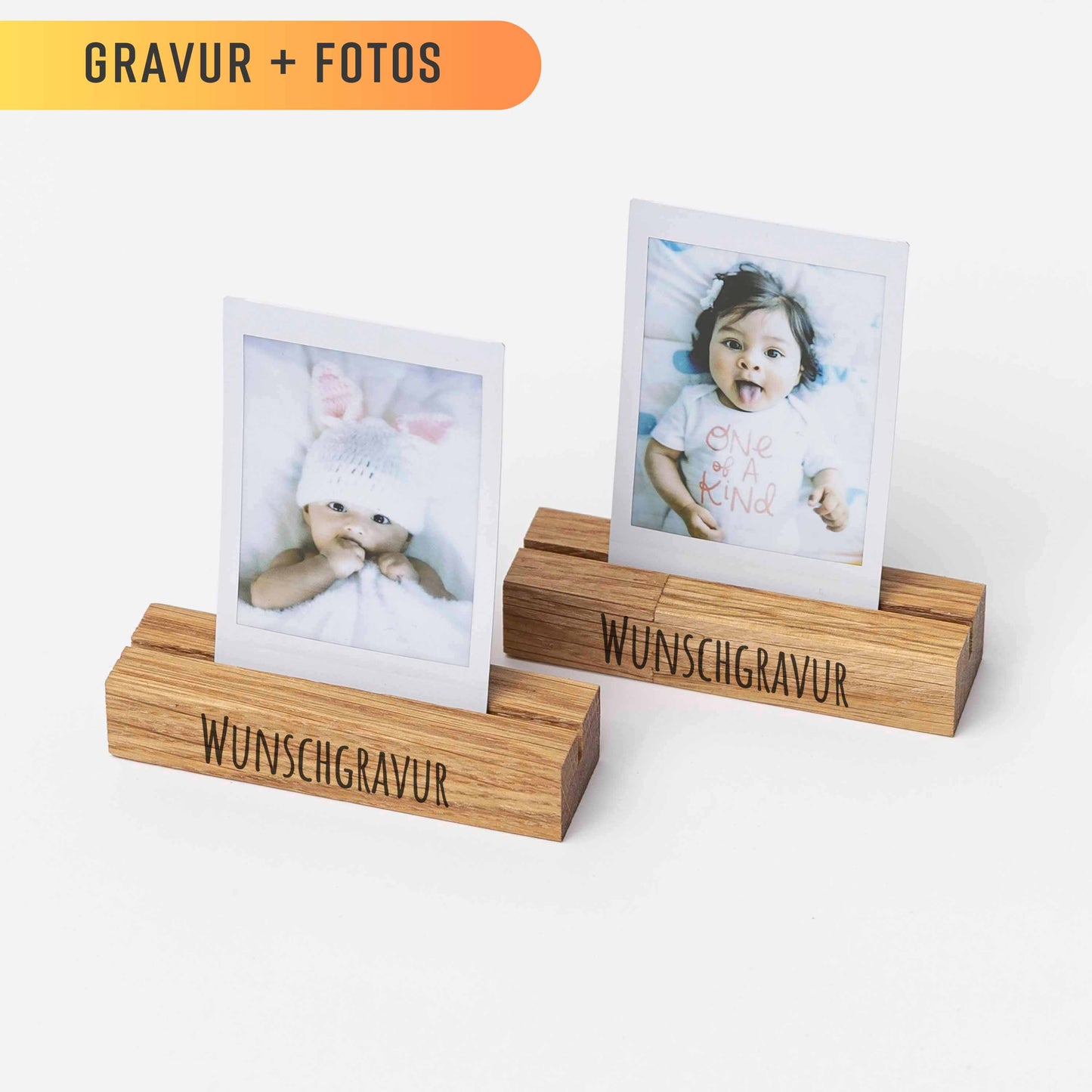 Doppelpack Fotohalter aus Eichenholz, 9cm