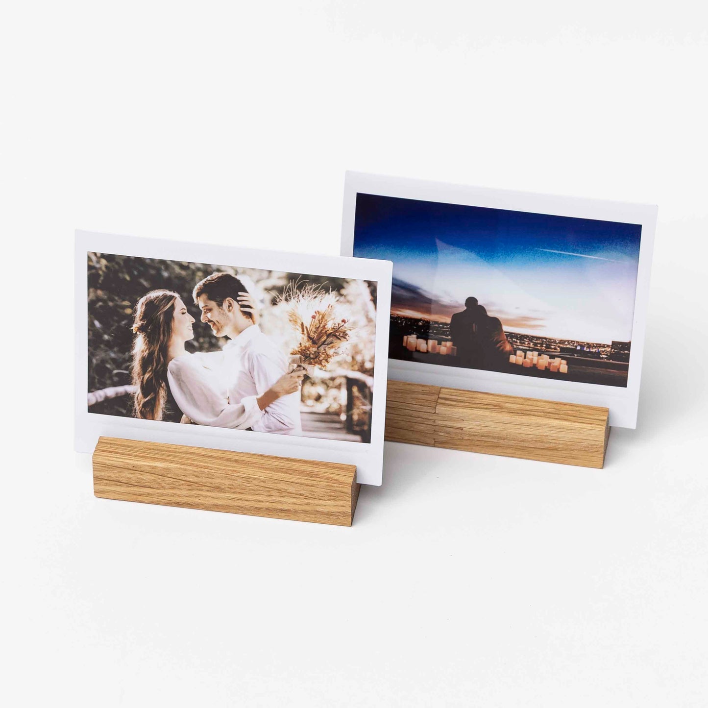 Doppelpack Fotohalter aus Eichenholz, 9cm, 1 Reihe mit XL Instax Sofortbildern