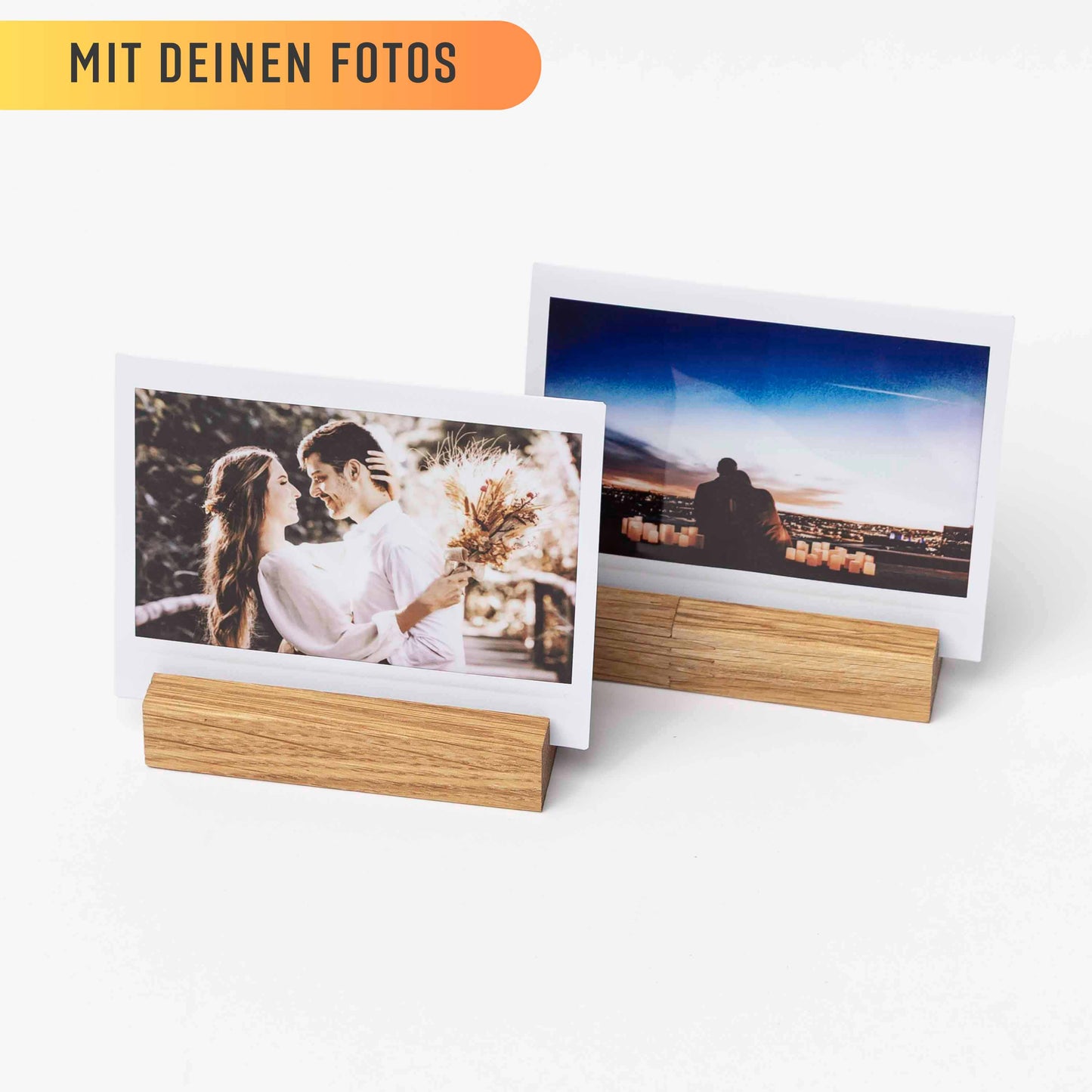 Doppelpack Fotohalter aus Eichenholz, 9cm, 1 Reihe mit XL Instax Sofortbildern