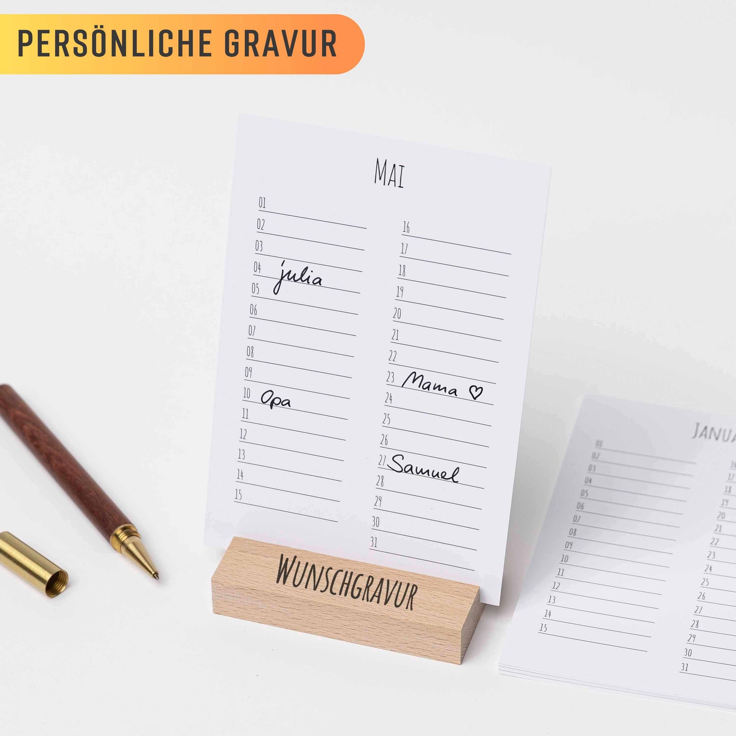 Geburtstagskalender mit Holzständer