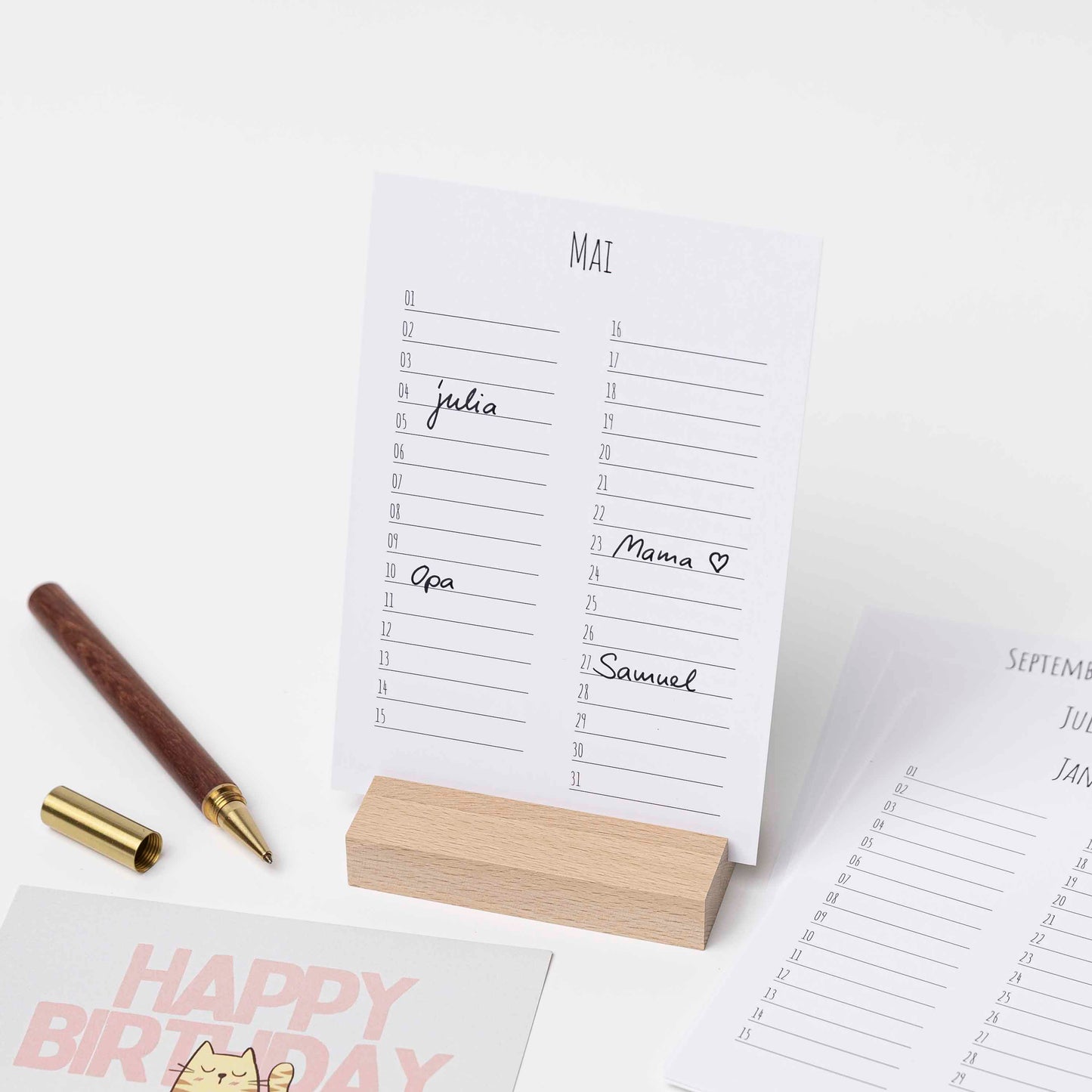 Geburtstagskalender mit Holzständer