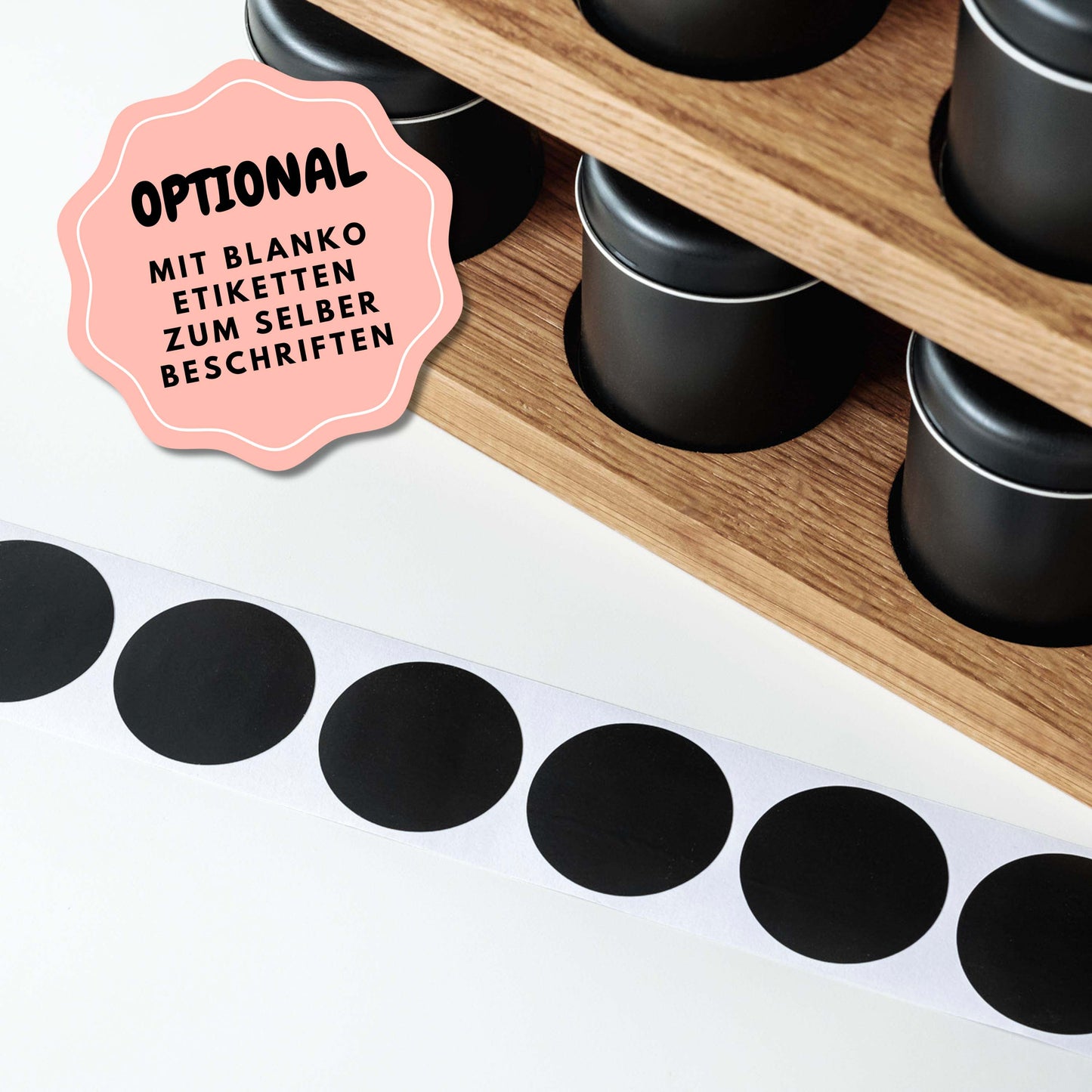 3er Set Gewürzdosen, matt schwarz, Optional mit Etiketten