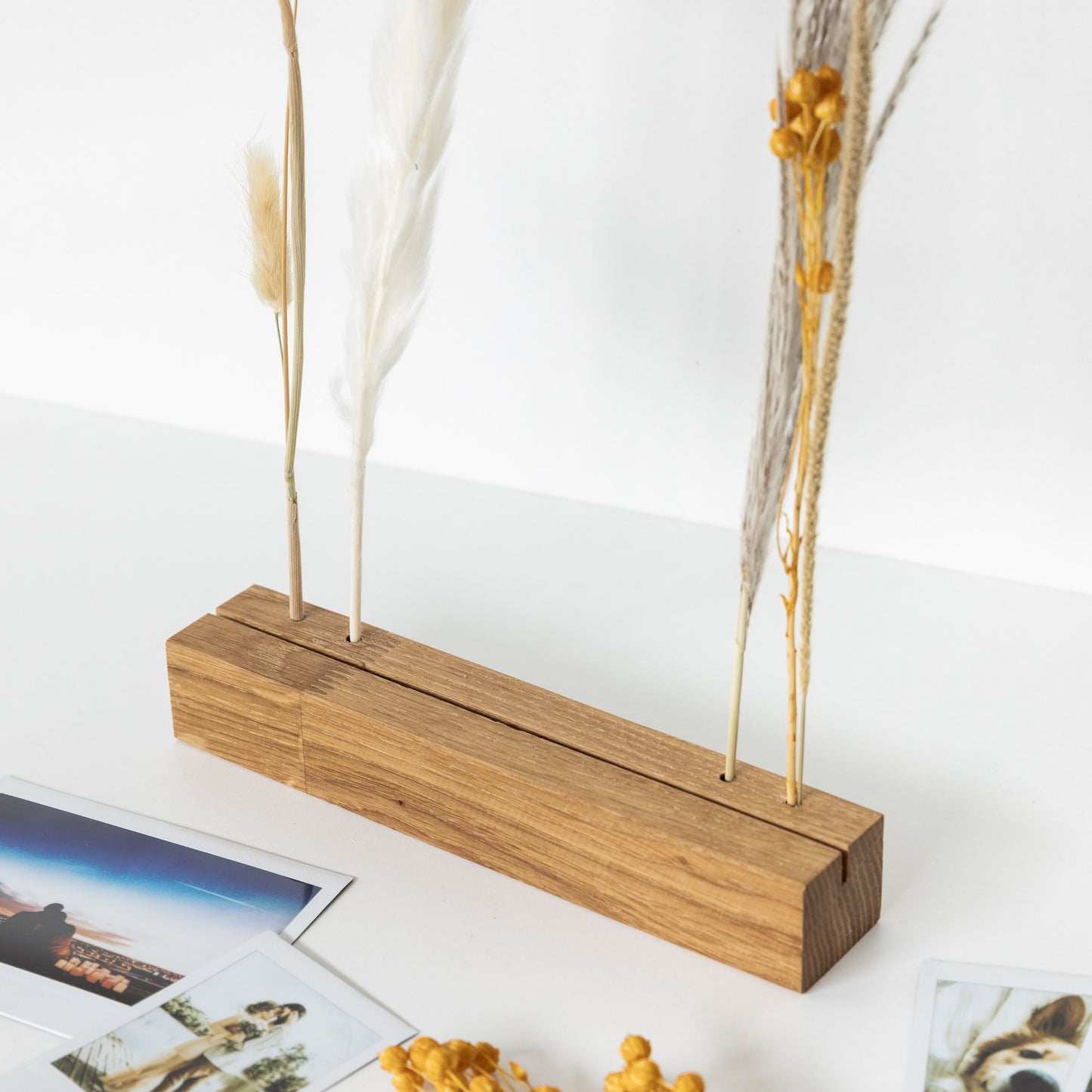 Fotohalter XL mit Trockenblumen, Eichenholz, 20cm