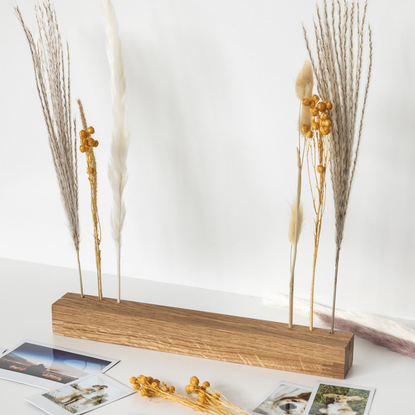 Fotohalter XL mit Trockenblumen, Eichenholz, 30cm