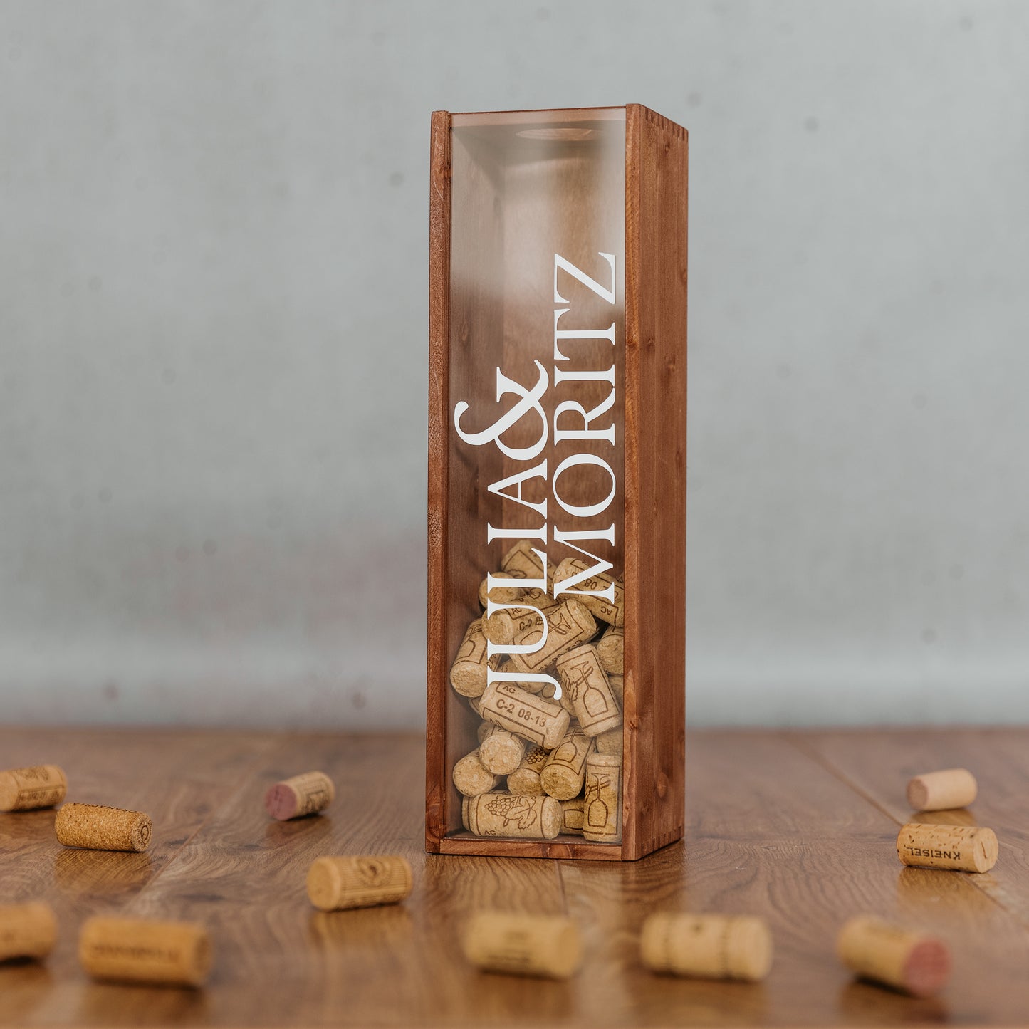 Korkensammler Box, Weinkiste mit individuellem Aufdruck