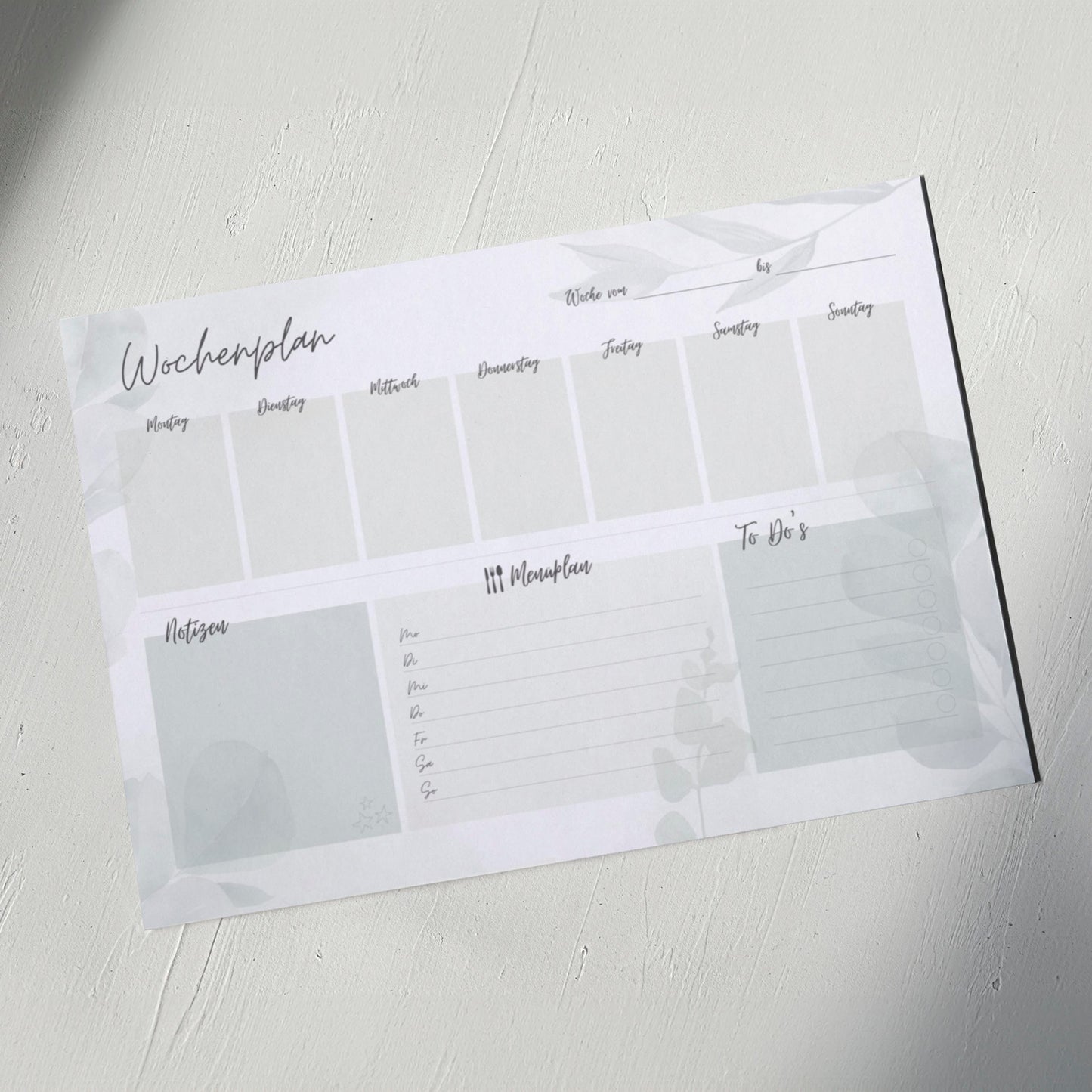 Wochenplaner Block, Eukalyptus Design, DIN A4, Schreibtischunterlage