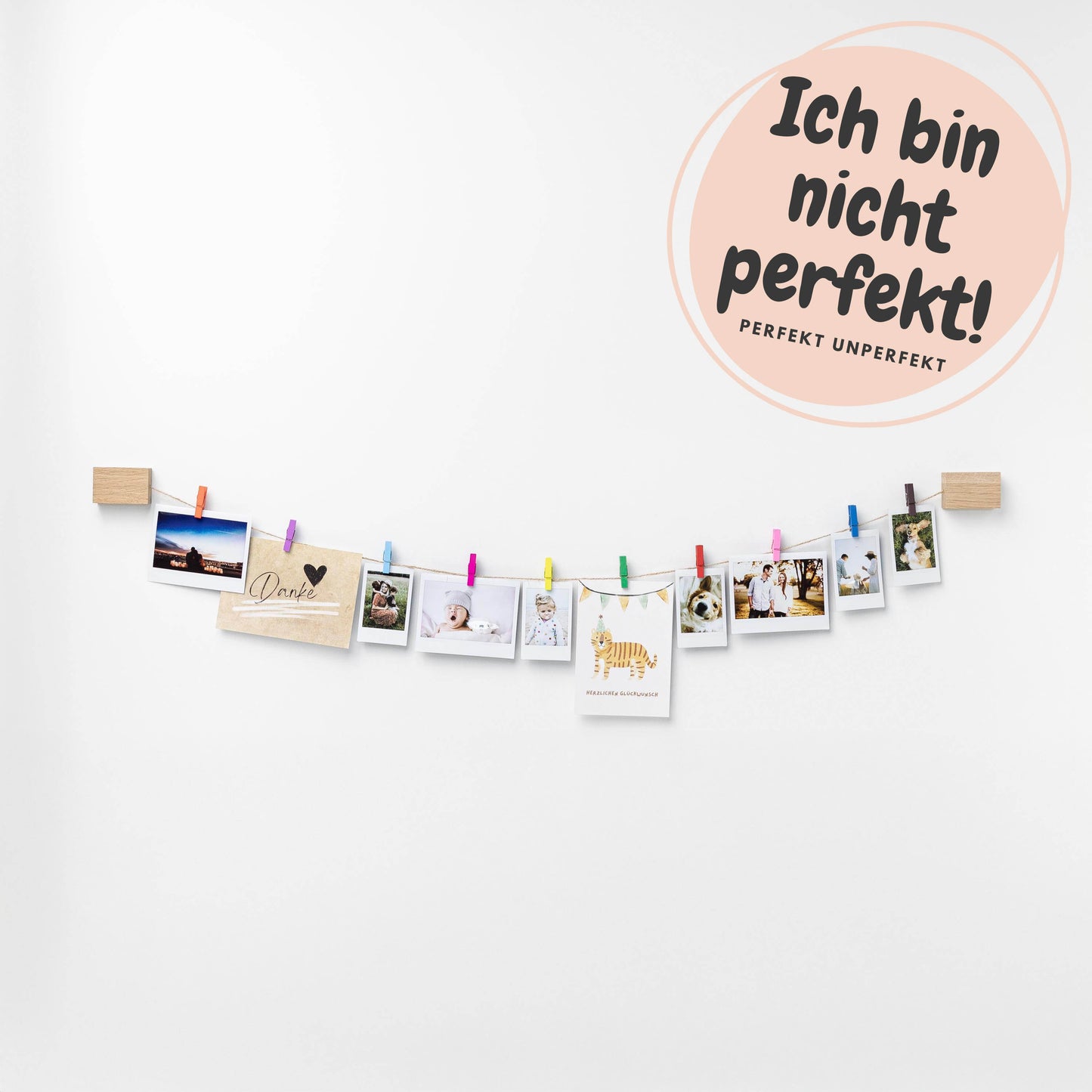 Bilderleine mit Wäscheklammern, 100cm Länge, Perfekt unperfekt