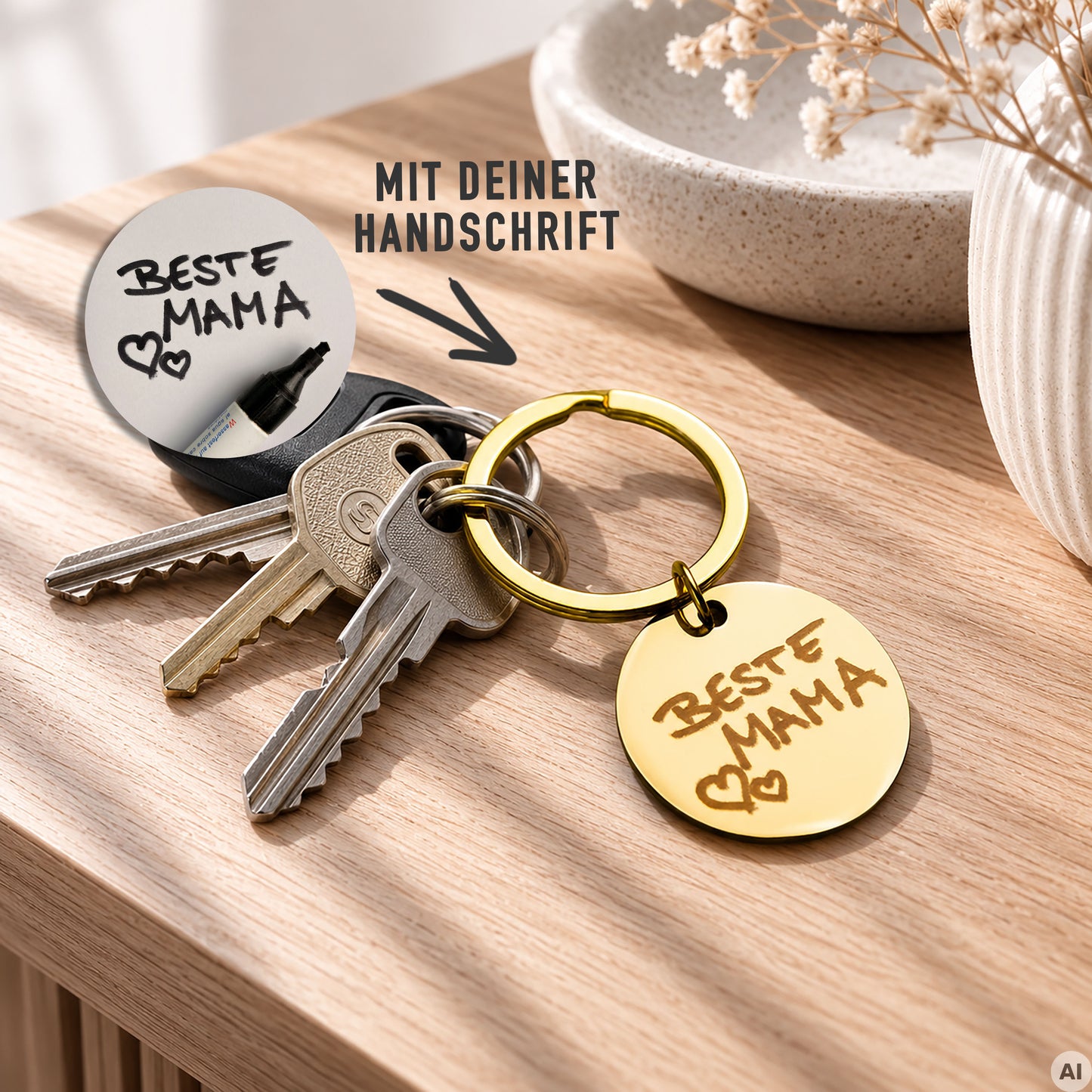 Personalisierter Schlüsselanhänger mit Deiner Handschrift als Gravur