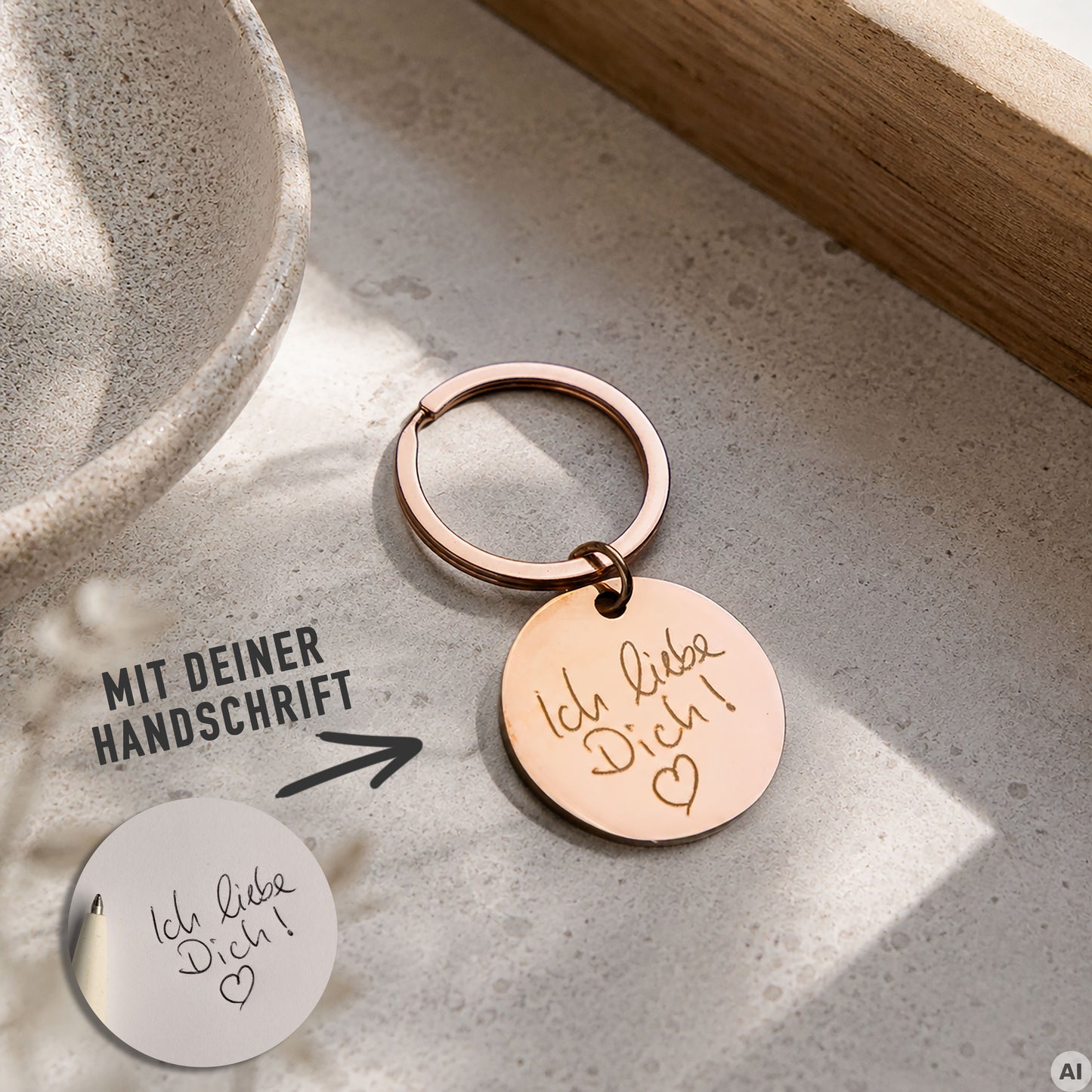 Personalisierter Schlüsselanhänger mit Deiner Handschrift als Gravur