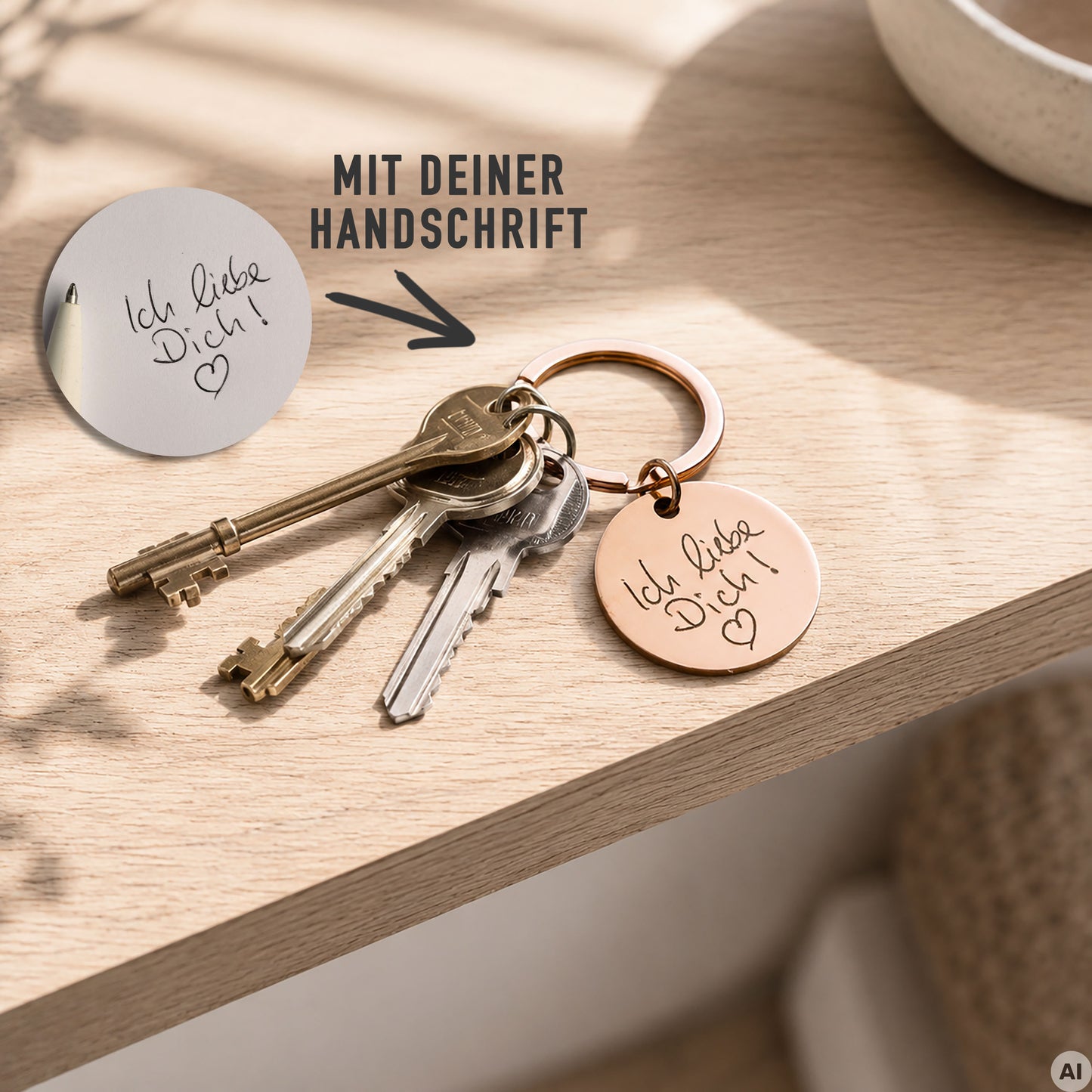 Personalisierter Schlüsselanhänger mit Deiner Handschrift als Gravur
