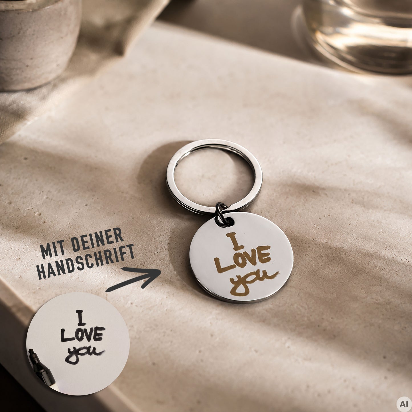 Personalisierter Schlüsselanhänger mit Deiner Handschrift als Gravur