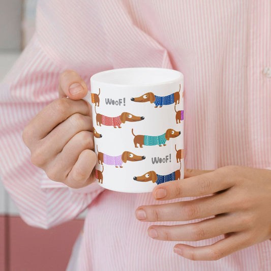 Tasse: bunte Dackel mit Pulli
