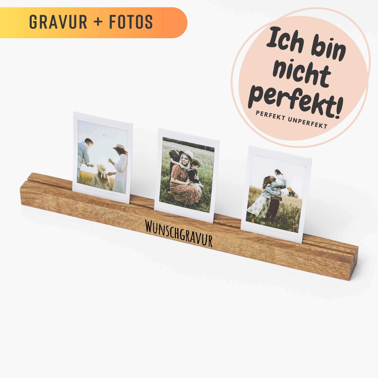Fotohalter aus Eichenholz, 1 Reihe, 30cm, PERFEKT UNPERFEKT