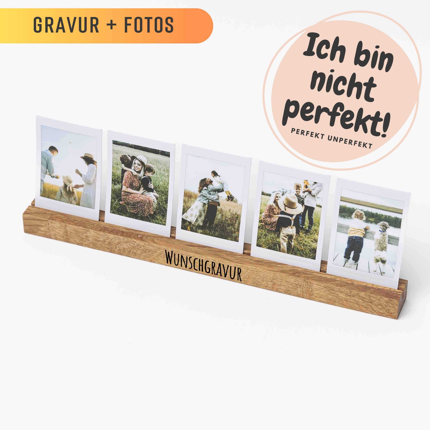 Fotohalter aus Eichenholz, 1 Reihe, 30cm, PERFEKT UNPERFEKT