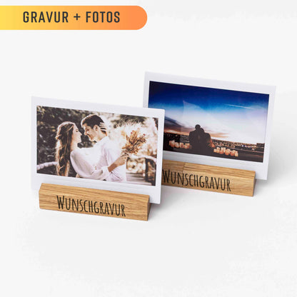 Doppelpack Fotohalter aus Eichenholz, 9cm, 1 Reihe mit XL Instax Sofortbildern