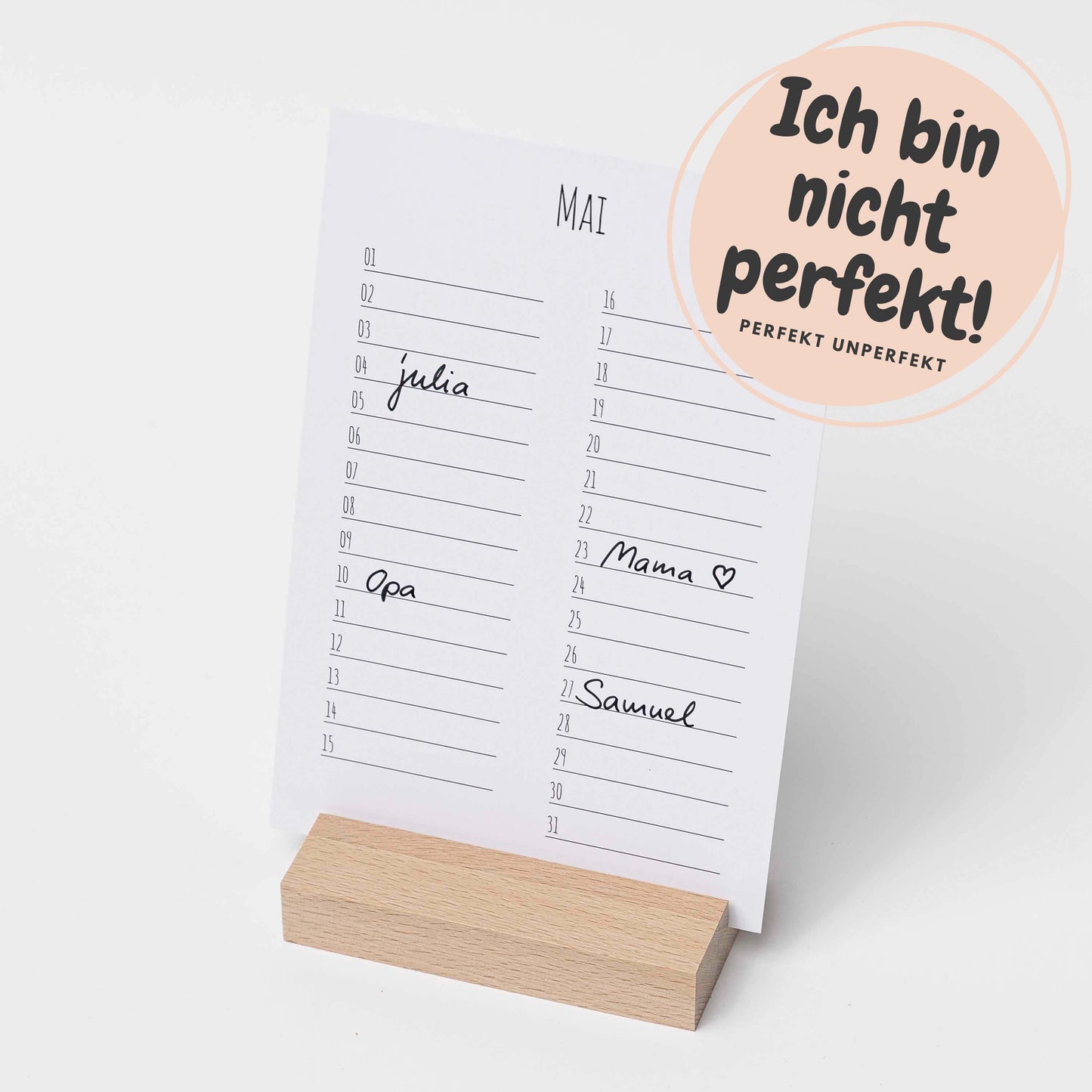 Geburtstagskalender mit Holzständer, PERFEKT UNPERFEKT