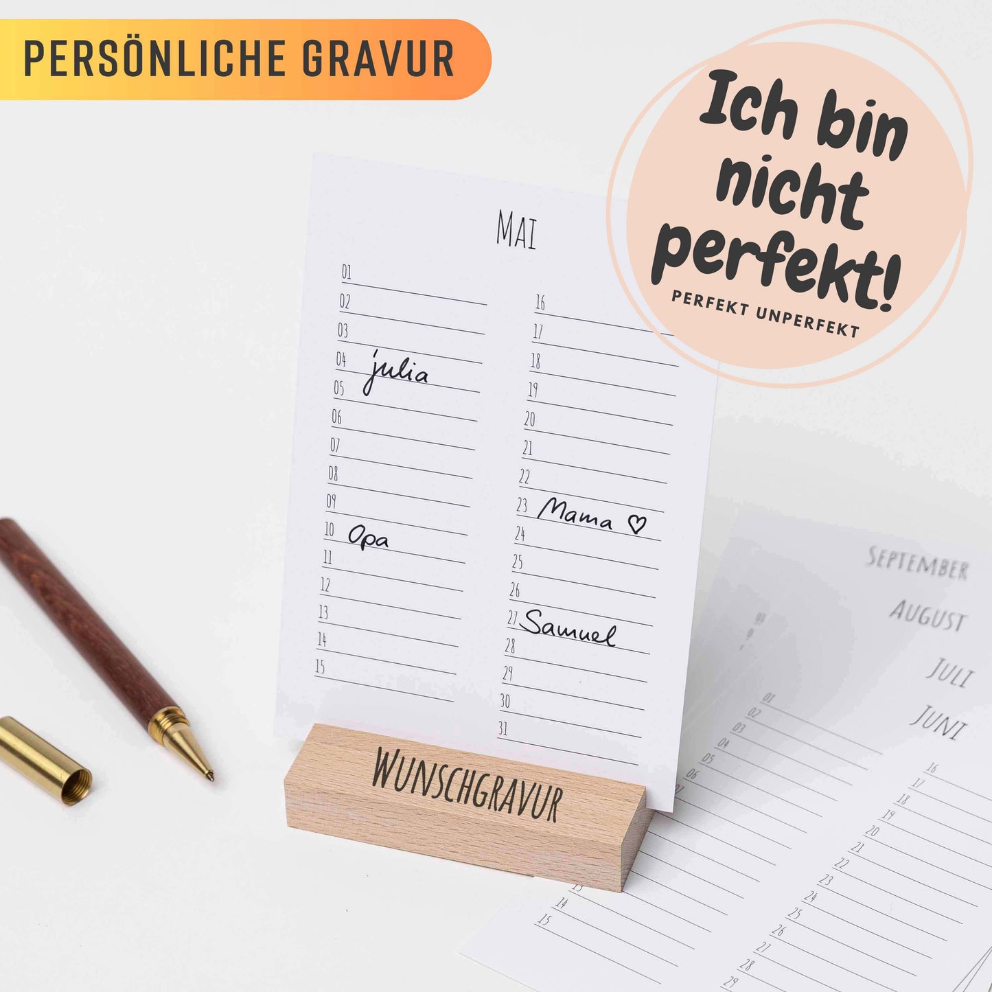 Geburtstagskalender mit Holzständer, PERFEKT UNPERFEKT