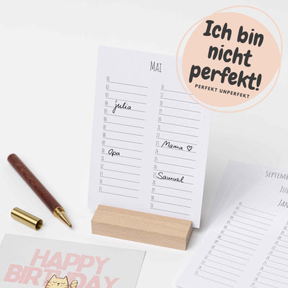 Geburtstagskalender mit Holzständer, PERFEKT UNPERFEKT