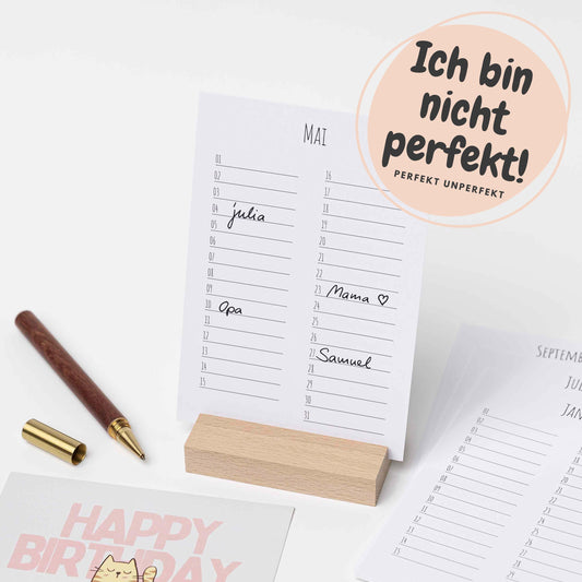 Geburtstagskalender mit Holzständer, PERFEKT UNPERFEKT