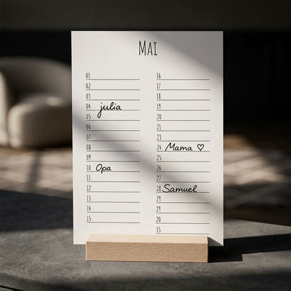 Geburtstagskalender mit Holzständer