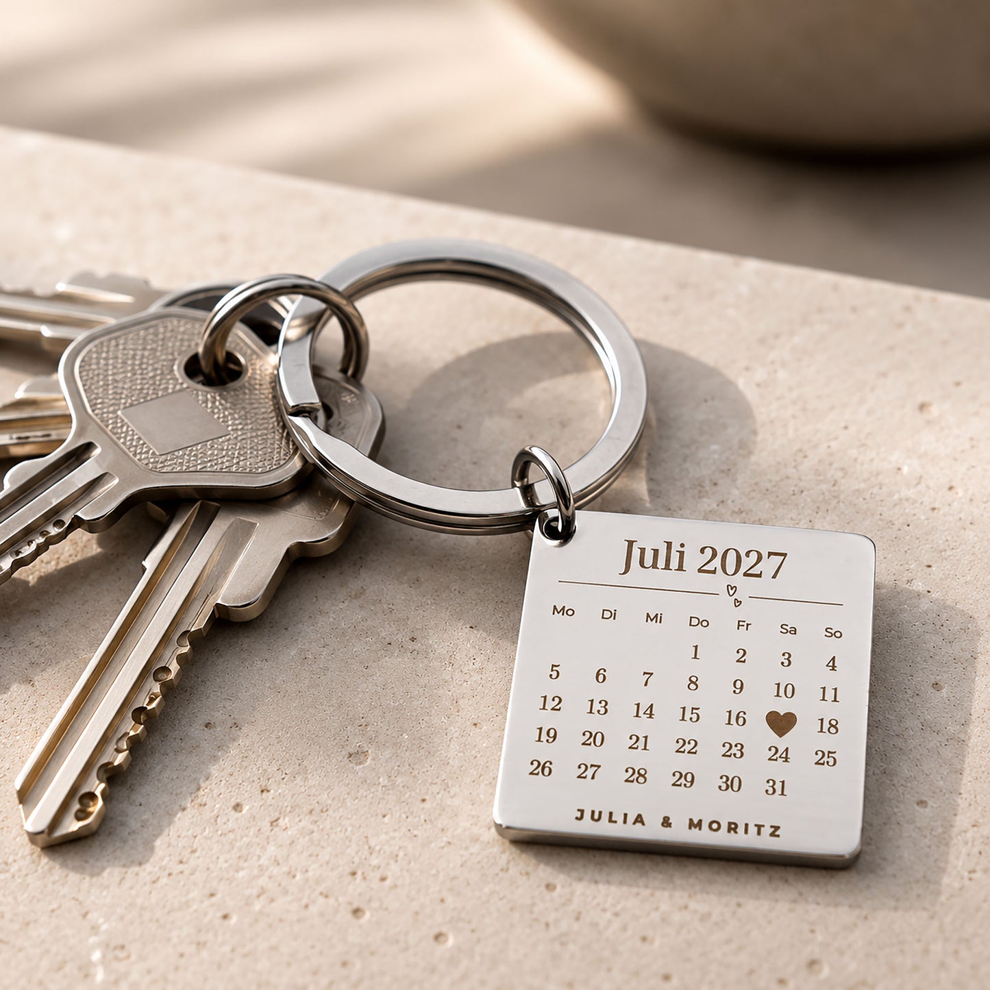 Personalisierter Schlüsselanhänger mit Kalender-Gravur