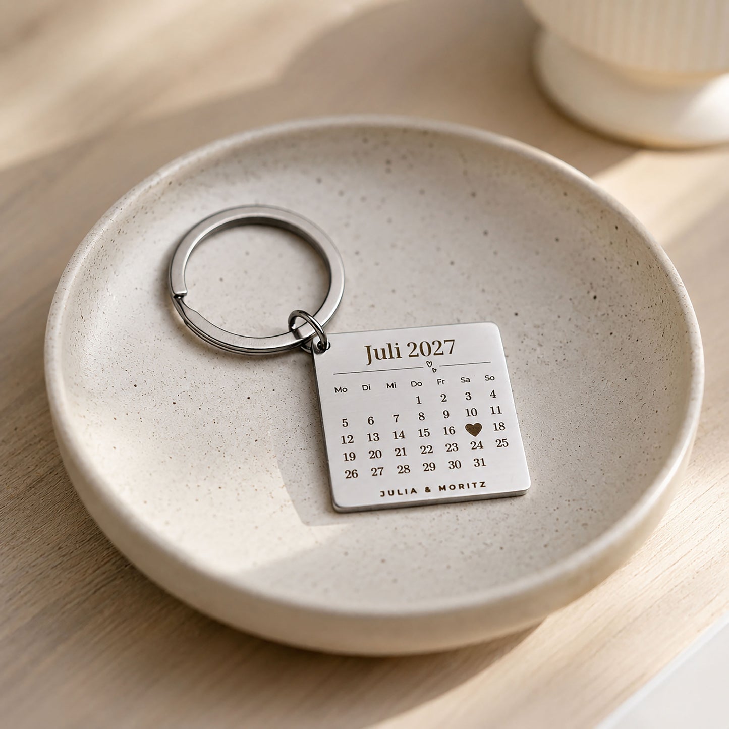 Personalisierter Schlüsselanhänger mit Kalender-Gravur