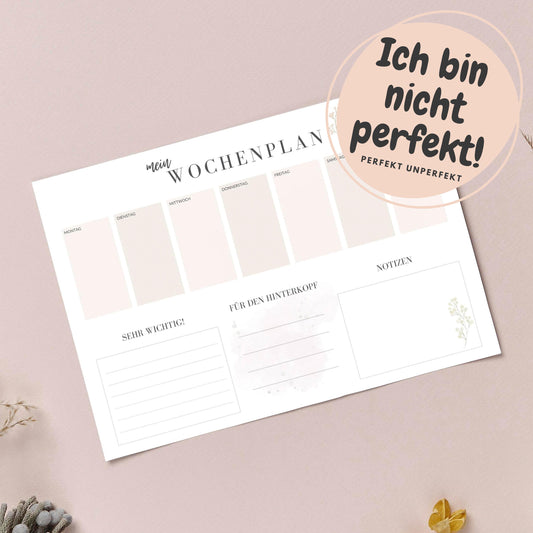 Wochenplaner Block, DIN A4, Schreibtischunterlage, PERFEKT UNPERFEKT