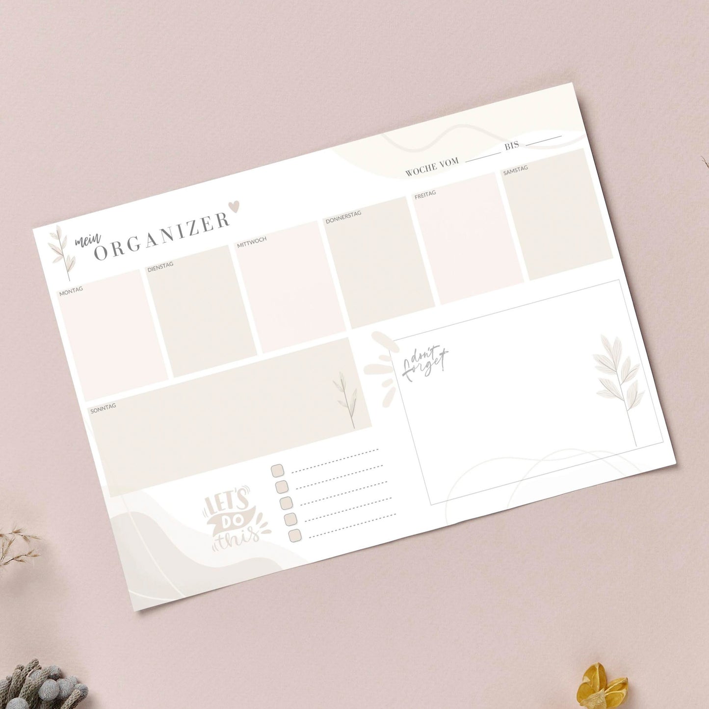 Wochenplaner Block, Minimalistisches Design, DIN A4, Schreibtischunterlage