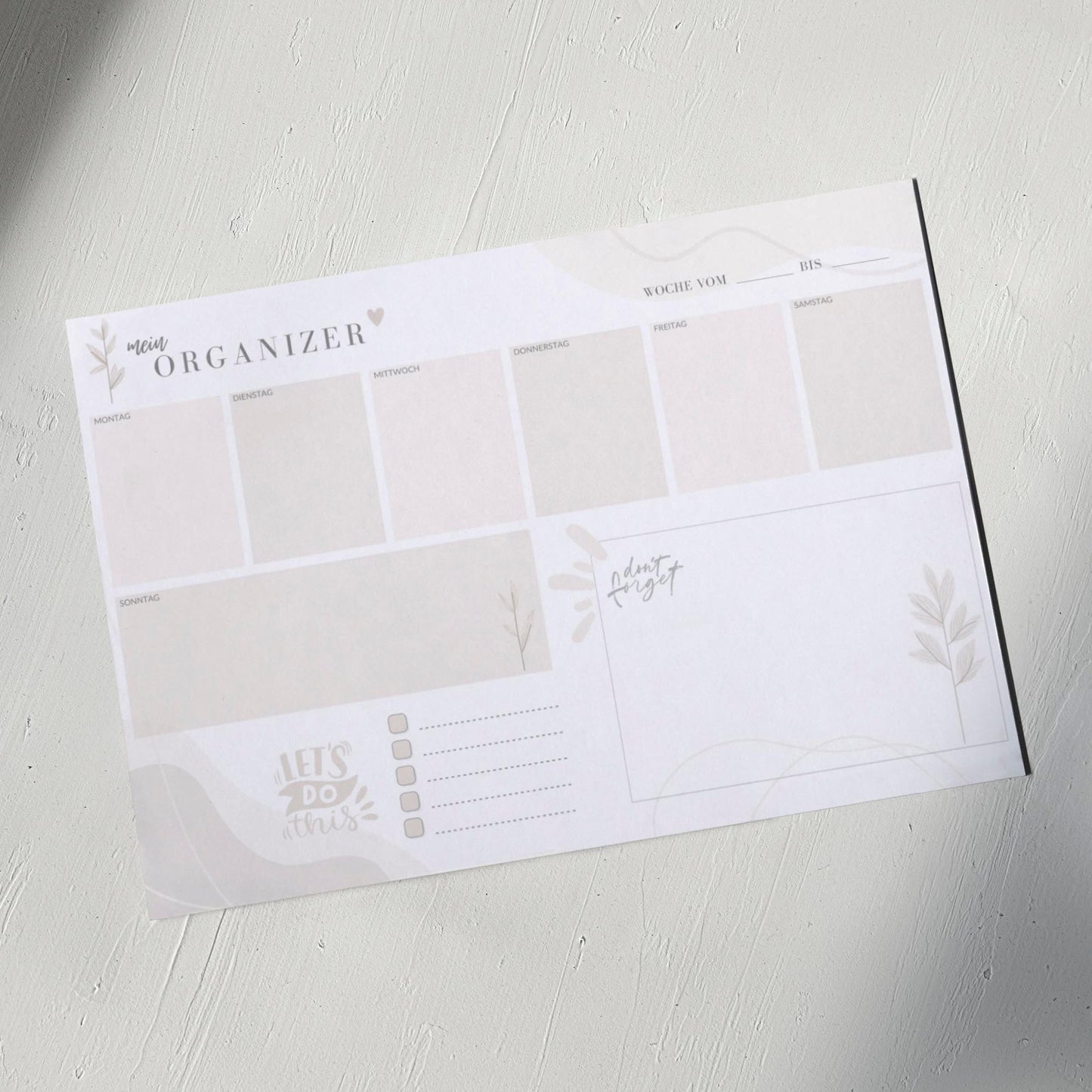 Wochenplaner Block, Minimalistisches Design, DIN A4, Schreibtischunterlage