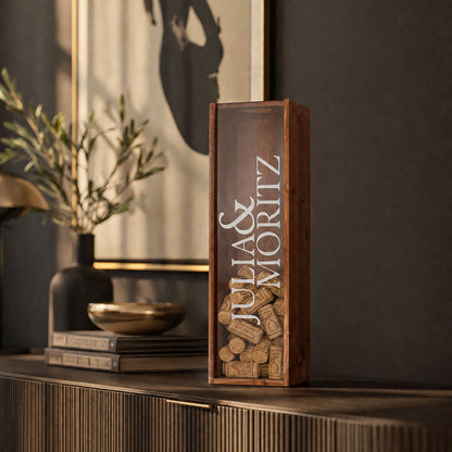 Korkensammler Box, Weinkiste mit individuellem Aufdruck