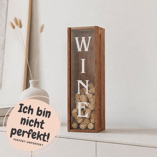 Korkensammler Box, Weinkiste mit individuellem Aufdruck, PERFEKT UNPERFEKT