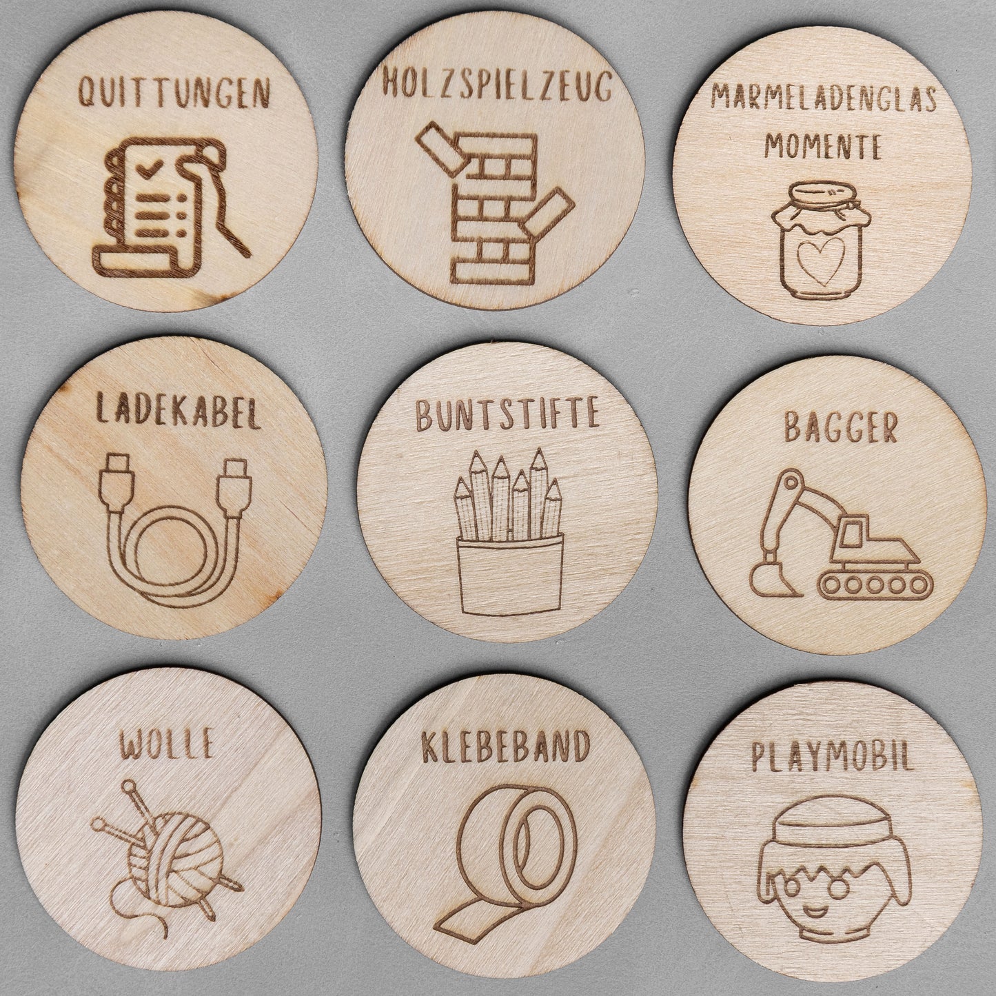 Ordnungsetiketten aus Holz, 200 Motive für individuelle Etiketten
