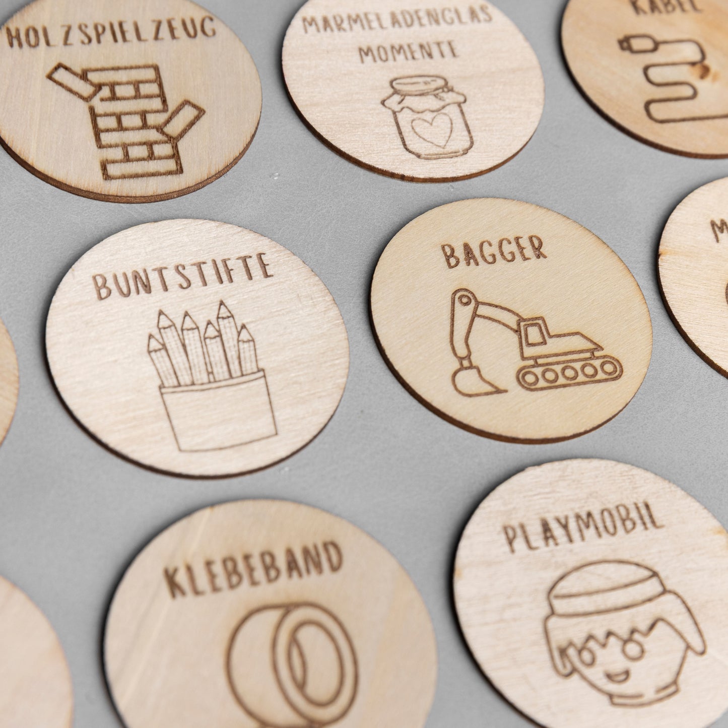 Ordnungsetiketten aus Holz, 200 Motive für individuelle Etiketten