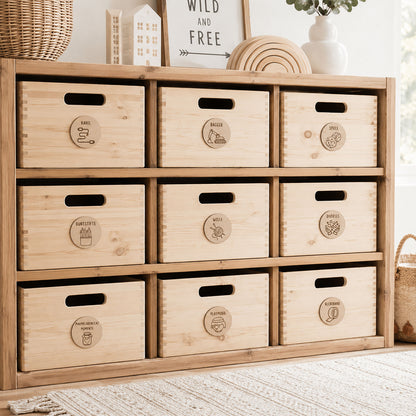 Ordnungsetiketten aus Holz, 200 Motive für individuelle Etiketten