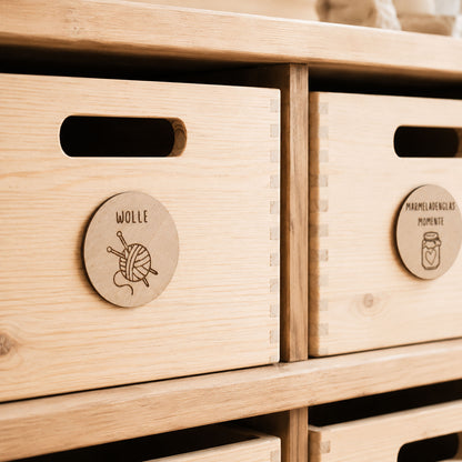 Ordnungsetiketten aus Holz, 200 Motive für individuelle Etiketten