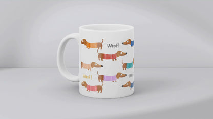Tasse: bunte Dackel mit Pulli
