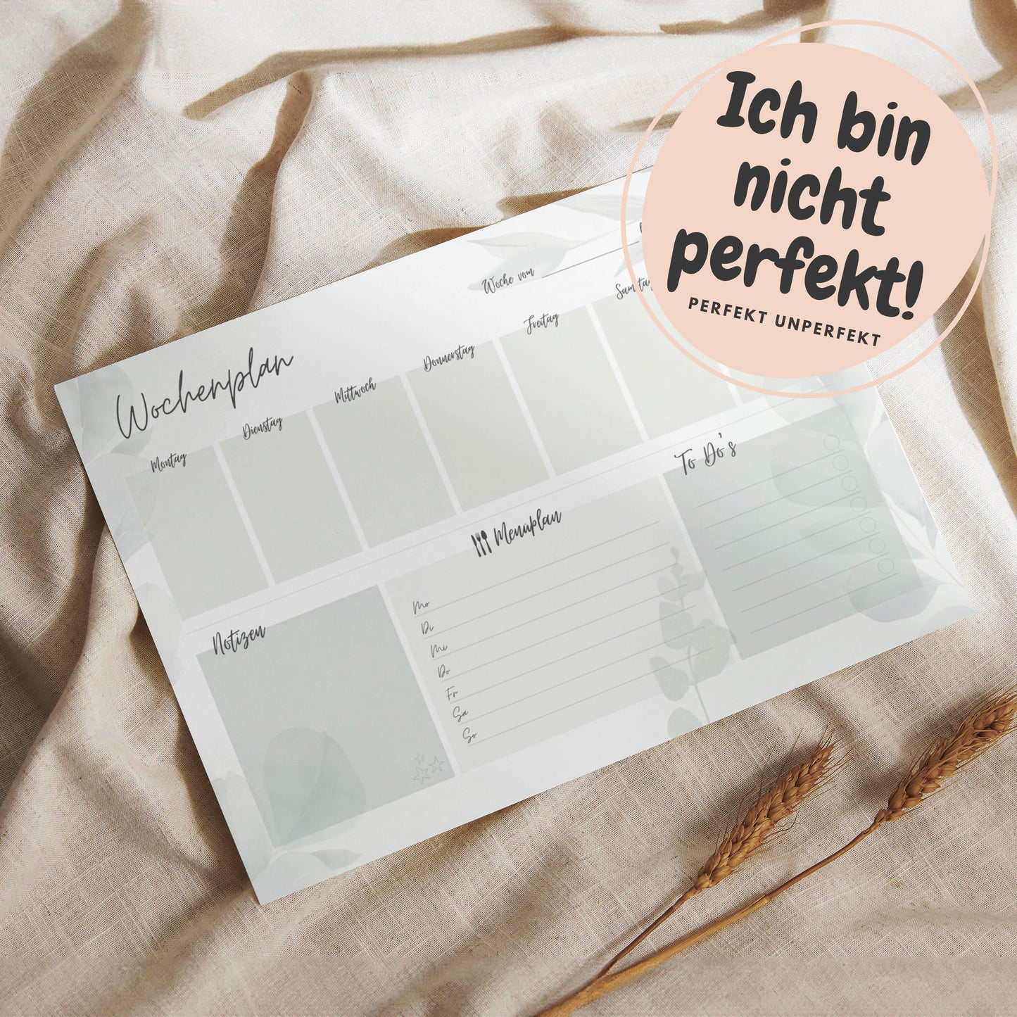 Wochenplaner Block, Eukalyptus Design, DIN A4, Schreibtischunterlage, Perfekt unperfekt